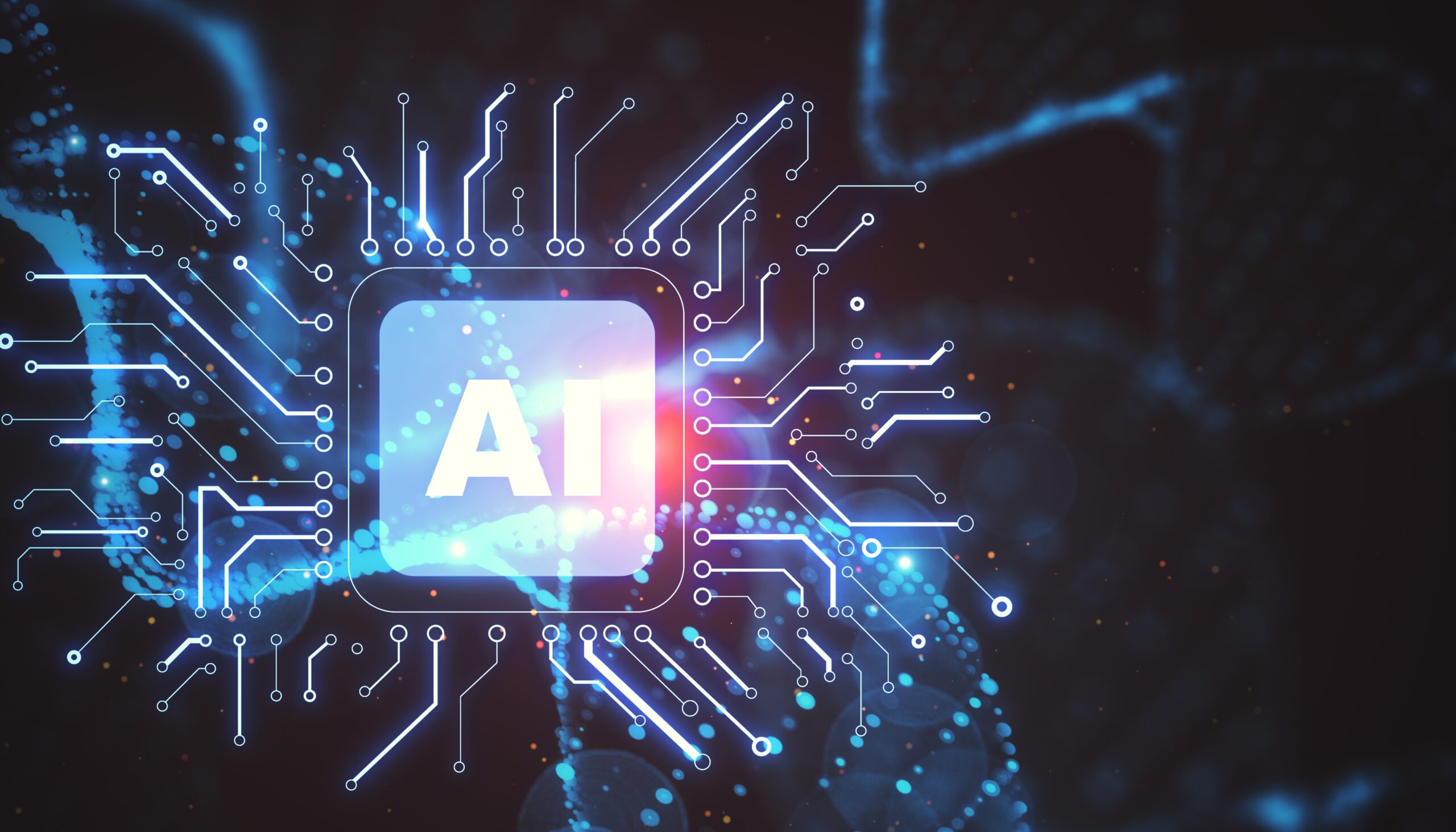 Abstract,Glowing,Circuit,Ai,Hologram,With,Dna,On,Blurry,Background. SAP BTP AI Core and AI Launchpad for Enterprise AI